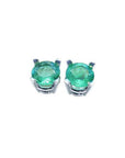 Pair of natural colombian emerald stud earrings made of 14k white gold and push backs.