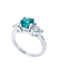 1.00 ct. round emerald ring with trillion side diamonds in 14K white gold.
