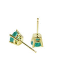 Pair of round natural Colombian emerald stud earrings in 14K gold basket settings with push backs.