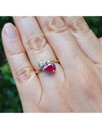 Natural You and Me Ruby Diamond Ring 18K Gold Ruby jewelry rings This you and me two stone ruby and diamond ring