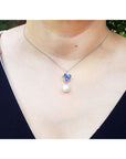 1.76 ct. Natural Sapphire Cluster Necklace Pendant and Dangling Pearl in 14K White Gold