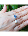 1.76 ct. Natural Sapphire Cluster Necklace Pendant and Dangling Pearl in 14K White Gold