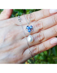 1.76 ct. Natural Sapphire Cluster Necklace Pendant and Dangling Pearl in 14K White Gold