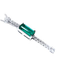 A rectangular natural colombian emerald and diamond necklace made of 14k white gold for women.