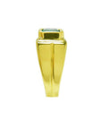 1.53 ct. square Colombian emerald solitaire ring in a protective bezel setting, crafted in 18K yellow gold.