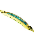 14K yellow gold bracelet with five emerald-cut Colombian emeralds in a bar setting.