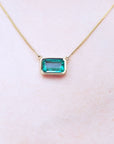 18k Yellow gold Emerald necklace USA made gem soured from the Muzo mines in Colombia