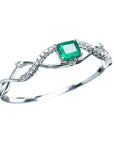 Emerald-cut emerald Bangle Bracelet and Natural Diamonds 14K White Gold