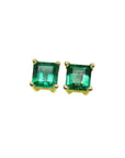 14k yellow gold square natural colombian emerald Muzo mine stud earrings.