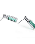 2.00 ct natural baguette emerald stud earrings in 14k white gold with diamond accents and push backs.