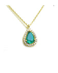 Gift for Mother's Day Natural teardrop emerald necklace, in a halo diamond for women, crafted in 14k yellow gold