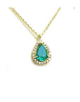 Gift for Mother's Day Natural teardrop emerald necklace, in a halo diamond for women, crafted in 14k yellow gold