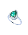 1.39 ct. teardrop emerald halo ring in 14K white gold with diamond accents.