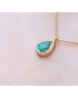 From the Muzo mines in Colombia Natural teardrop emerald necklace, for women, crafted in 14k yellow gold