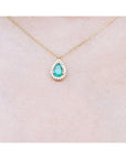 Special gift for mon Natural teardrop Colombian emerald necklace, crafted in 14k yellow gold