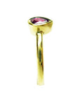 14K yellow gold teardrop natural ruby solitaire ring, July's birthstone.