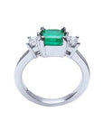 Emerald-cut emerald and diamond ring engagement ring natural Muzo mine Colombia princess cut side natural diamonds