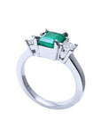 Natural emerald three stone ring for women engagement ring natural Muzo mine Colombia emerald-cut princess cut side diamonds
