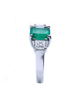 White gold emerald three stone ring engagement ring natural Muzo mine Colombia emerald-cut princess cut side natural diamonds