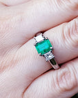 Brides May's birthstone ring engagement ring natural Muzo mine Colombia emerald-cut princess cut side natural diamonds