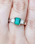 Emerald and side princess cut natural diamond ring engagement ring Muzo mine Colombia emerald-cut