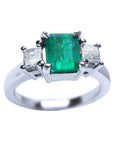 Natural emerald and diamond rings engagement ring Muzo mine Colombia emerald-cut princess cut side natural diamonds