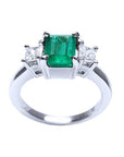 Ladies' emerald and diamond ring engagement ring natural Muzo mine Colombia emerald-cut princess cut side natural diamonds