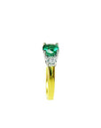 1.12 ct. round cut three stone emerald and diamond ring in 14k white and yellow gold.