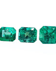 Three stone natural loose emeralds set square, front side tables and crowns visibles