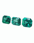 Three stone natural loose emeralds set square, for pendant or necklace and earrings at affordable price, from Muzo Colombia.