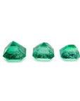 Three stone natural loose emeralds set square, upside down pavilions visibles