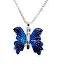Dark blue natural agate butterfly pendant necklace with sterling silver chain.