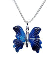Dark blue natural agate butterfly pendant necklace with sterling silver chain.