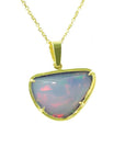 9.30 ct. Ethiopian opal necklace pendant with red/orange fire, handcrafted in 14K yellow gold.