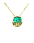 Natural emerald 0.76 carats tulip necklace square emeral-cut from Muzo Colombian mines prong set in 14k yellow gold