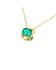 slider necklace genuine emerald square emeral-cut from Muzo Colombian mines prong set in 14k yellow gold