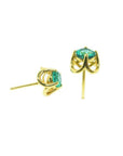 Colombian emerald tulip stud earrings in 14K yellow gold with secure push backs.