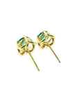 Pair of 14K yellow gold tulip stud earrings with round-cut Colombian emeralds.