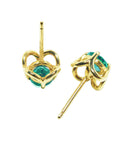 Upside down position of a pair of genuine tulip emerald stud earrings, underside view.