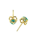 Colombian emerald tulip stud earrings in 14K yellow gold with secure push backs.