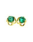 14k yellow gold tulip natural emerald stud earrings.