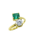GIA Certified Toi et Moi Emerald and Diamond Ring for women in 18k yellow Gold Emerald engagement rings.