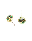 18K yellow gold cluster earrings with natural Colombian emeralds and central diamonds.