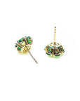 18K yellow gold cluster earrings with natural Colombian emeralds and central diamonds.