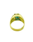 1.53 ct. square Colombian emerald in a bezel-set 18K yellow gold solitaire ring.