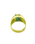1.53 ct. square Colombian emerald in a bezel-set 18K yellow gold solitaire ring.