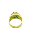 1.53 ct. square Colombian emerald in a bezel-set 18K yellow gold solitaire ring.