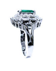The half-side of this real Colombian emerald ring vintage style displays the top and side profile view.