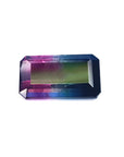 Vibrant red-orange and deep bluish-green bicolor watermelon tourmaline, rectangular emerald cut.