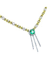14K white and yellow gold "X & O" emerald necklace with a square emerald and three diamond-studded bars.